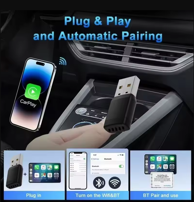 Bluetooth Adapter Receiver - Smart Wireless CarPlay Android Auto USB