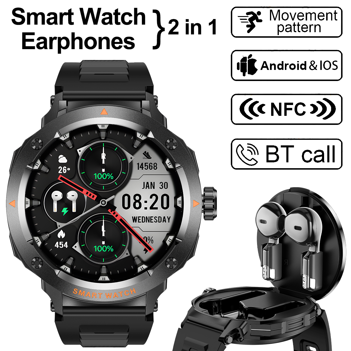 NFC Smart Watch Wireless Earph – Earbuds Charging Case Bewertung und Preis